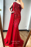 Prom Dress 2025 Beaded Mermaid Formal Dresses One Shoulder Prom Dress 21620-unique elegant Prom Dresses-Burgundy-US2-vigocouture