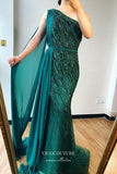 Prom Dress 2025 Beaded Mermaid Formal Dresses One Shoulder Prom Dress 21620-unique elegant Prom Dresses-Green-US2-vigocouture