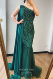 Prom Dress 2025 Beaded Mermaid Formal Dresses One Shoulder Prom Dress 21620-unique elegant Prom Dresses-Green-US2-vigocouture