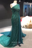 Prom Dress 2025 Beaded Mermaid Formal Dresses One Shoulder Prom Dress 21620-unique elegant Prom Dresses-Green-US2-vigocouture