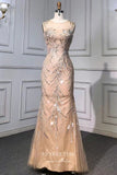 Prom Dress 2025 Beaded Mermaid Formal Dresses Removable Cape Sleeve Prom Dress 21629-unique elegant Prom Dresses-Champagne-US2-vigocouture