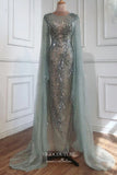 Prom Dress 2025 Beaded Mermaid Formal Dresses Removable Cape Sleeve Prom Dress 21629-unique elegant Prom Dresses-Light Green-US2-vigocouture