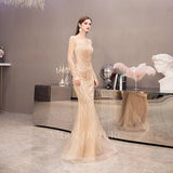 Prom Dress 2025 Beaded Mermaid Long Sleeve Prom Dresses 20084-unique elegant Prom Dresses-Champagne-US2-vigocouture