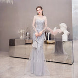 Prom Dress 2025 Beaded Mermaid Long Sleeve Prom Dresses 20084-unique elegant Prom Dresses-Silver-US2-vigocouture