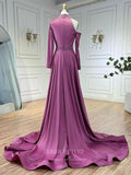 Prom Dress 2025 Beaded Mermaid Long Sleeve Prom Dresses with Overskirt High Neck Pageant Dress 24512-unique elegant Prom Dresses-Magenta-US2-vigocouture