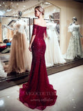 Prom Dress 2025 Beaded Mermaid Off the Shoulder Prom Dress 20297-unique elegant Prom Dresses-Burgundy-US2-vigocouture