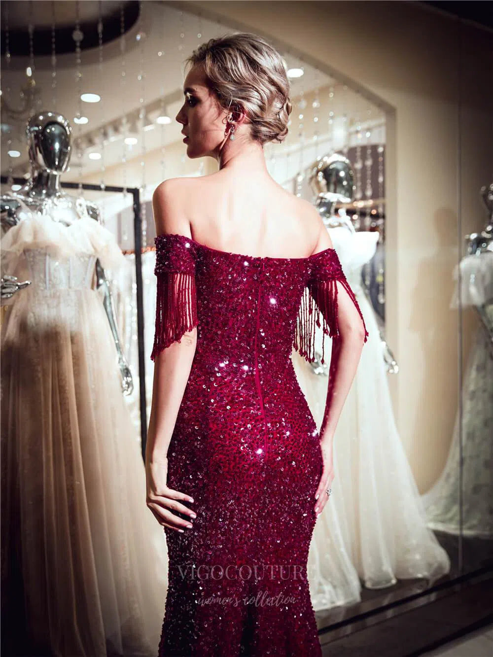 Prom Dress 2025 Beaded Mermaid Off the Shoulder Prom Dress 20297-unique elegant Prom Dresses-Burgundy-US2-vigocouture