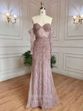 Prom Dress 2025 Beaded Mermaid Off the Shoulder Prom Dresses Sheer Long Sleeve Pageant Dress 24511-unique elegant Prom Dresses-Dusty Pink-US2-vigocouture