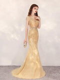 Prom Dress 2025 Beaded Mermaid Prom Dress 20133-unique elegant Prom Dresses-Gold-US2-vigocouture