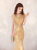 Prom Dress 2025 Beaded Mermaid Prom Dress 20133-unique elegant Prom Dresses-Gold-US2-vigocouture