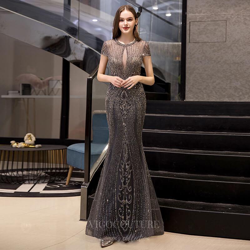 Prom Dress 2025 Beaded Mermaid Prom Dress 20159-unique elegant Prom Dresses-Grey-US2-vigocouture