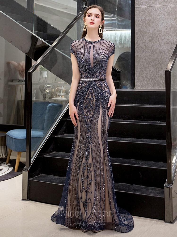 Prom Dress 2025 Beaded Mermaid Prom Dress 20159-unique elegant Prom Dresses-Navy Blue-US2-vigocouture