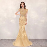 Prom Dress 2025 Beaded Mermaid Prom Dresses 20062-unique elegant Prom Dresses-Champagne-US2-vigocouture