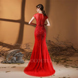 Prom Dress 2025 Beaded Mermaid Prom Dresses 20062-unique elegant Prom Dresses-Red-US2-vigocouture