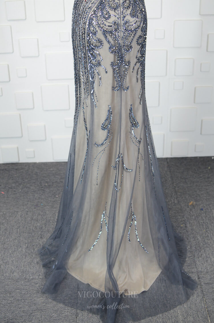 Prom Dress 2025 Beaded Mermaid Prom Dresses Cap Sleeve Evening Dresses 20761-unique elegant Prom Dresses-Grey-US2-vigocouture