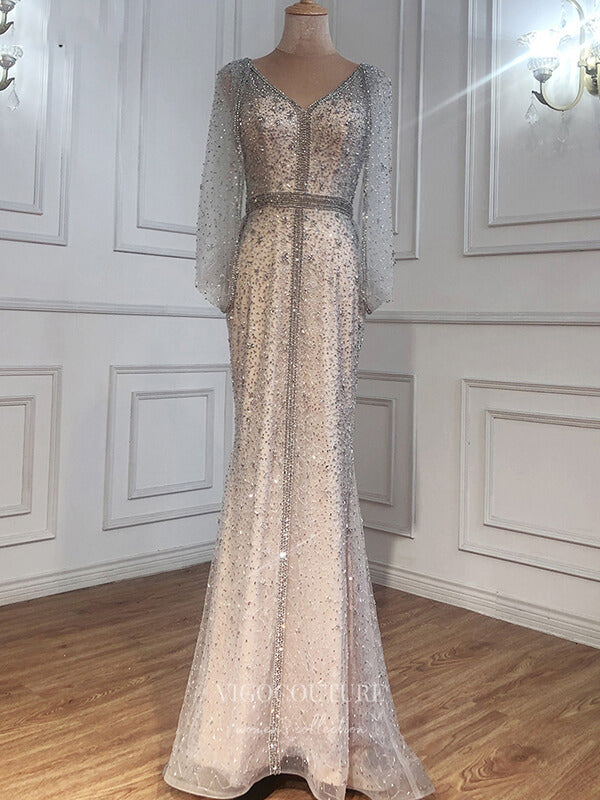 Prom Dress 2025 Beaded Mermaid Prom Dresses Cape Sleeve Evening Dresses 21274-unique elegant Prom Dresses-As Pictured-US2-vigocouture