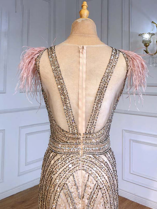 Prom Dress 2025 Beaded Mermaid Prom Dresses Feather Formal Dresses 21226-unique elegant Prom Dresses-As Pictured-US2-vigocouture