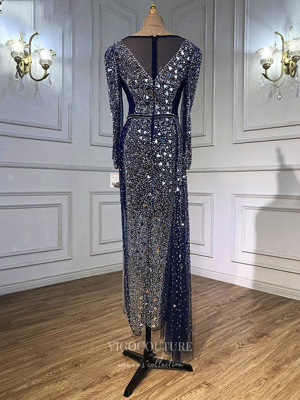 Prom Dress 2025 Beaded Mermaid Prom Dresses Long Sleeve Formal Dresses 21239-unique elegant Prom Dresses-As Pictured-US2-vigocouture