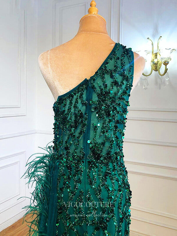 Prom Dress 2025 Beaded Mermaid Prom Dresses One Shoulder Evening Dresses 21222-unique elegant Prom Dresses-Green-US2-vigocouture