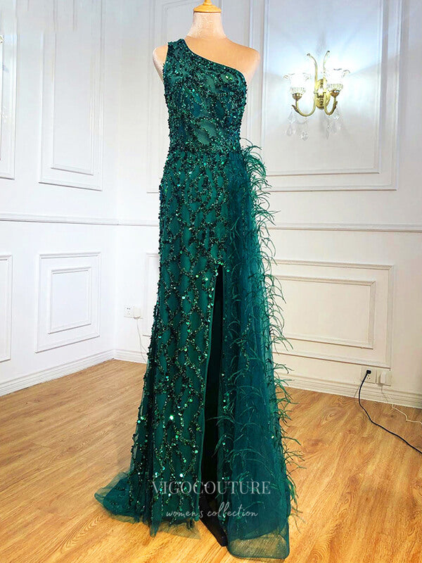 Prom Dress 2025 Beaded Mermaid Prom Dresses One Shoulder Evening Dresses 21222-unique elegant Prom Dresses-Green-US2-vigocouture