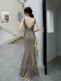 Prom Dress 2025 Beaded Mermaid Prom Dresses Plunging V-Neck Evening Dresses 20178-unique elegant Prom Dresses-Grey-US2-vigocouture