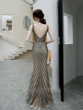 Prom Dress 2025 Beaded Mermaid Prom Dresses Plunging V-Neck Evening Dresses 20178-unique elegant Prom Dresses-Grey-US2-vigocouture