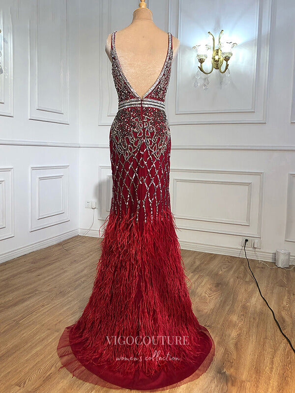 Prom Dress 2025 Beaded Mermaid Prom Dresses Plunging V-Neck Evening Dresses 21266-unique elegant Prom Dresses-Pink-US2-vigocouture