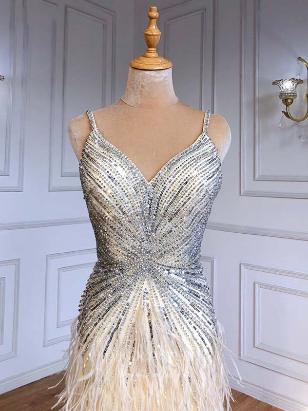 Prom Dress 2025 Beaded Mermaid Prom Dresses Spaghetti Strap Evening Dresses 21217-unique elegant Prom Dresses-Champagne-US2-vigocouture