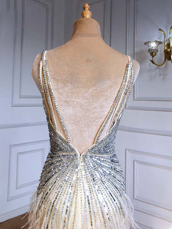 Prom Dress 2025 Beaded Mermaid Prom Dresses Spaghetti Strap Evening Dresses 21217-unique elegant Prom Dresses-Champagne-US2-vigocouture