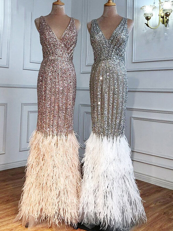 Prom Dress 2025 Beaded Mermaid Prom Dresses V-Neck Evening Dresses 21211-unique elegant Prom Dresses-Blush-US2-vigocouture