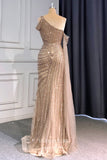 Prom Dress 2025 Beaded Mermaid Prom Dresses with Slit One Shoulder Evening Dress 21612-unique elegant Prom Dresses-Khaki-US2-vigocouture