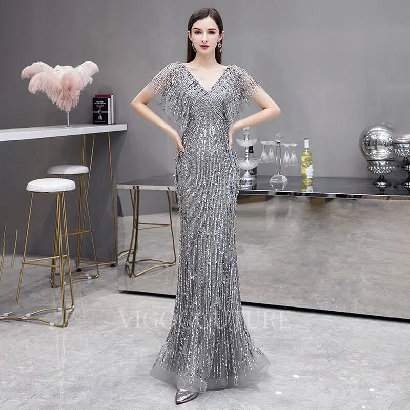 Prom Dress 2025 Beaded Mermaid Sheath Prom Dresses 20003-unique elegant Prom Dresses-Silver-US2-vigocouture