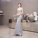 Prom Dress 2025 Beaded Mermaid Short Sleeve Prom Dresses 20080-unique elegant Prom Dresses-Silver-US2-vigocouture