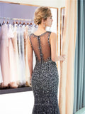 Prom Dress 2025 Beaded Mermaid V-Neck Prom Dress 20296-unique elegant Prom Dresses-Champagne-US2-vigocouture