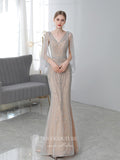 Prom Dress 2025 Beaded Mermaid V-neck Prom Dresses Batwing Sleeve Prom Dresses 20053-b-unique elegant Prom Dresses-Silver-US2-vigocouture