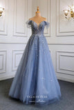 Prom Dress 2025 Beaded Off the Shoulder Formal Dresses A-Line Prom Dress 21635-unique elegant Prom Dresses-Blue-US2-vigocouture