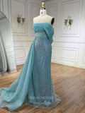 Prom Dress 2025 Beaded Off the Shoulder Mermaid Prom Dresses Overskirt Pageant Dress 24528-unique elegant Prom Dresses-Blue-US2-vigocouture