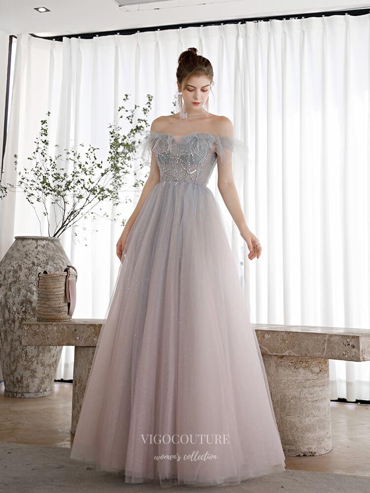 Prom Dress 2025 Beaded Off the Shoulder Prom Dress 20242-unique elegant Prom Dresses-Blush-US2-vigocouture