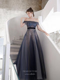 Prom Dress 2025 Beaded Off the Shoulder Prom Dress 20243-unique elegant Prom Dresses-Navy Blue-US2-vigocouture