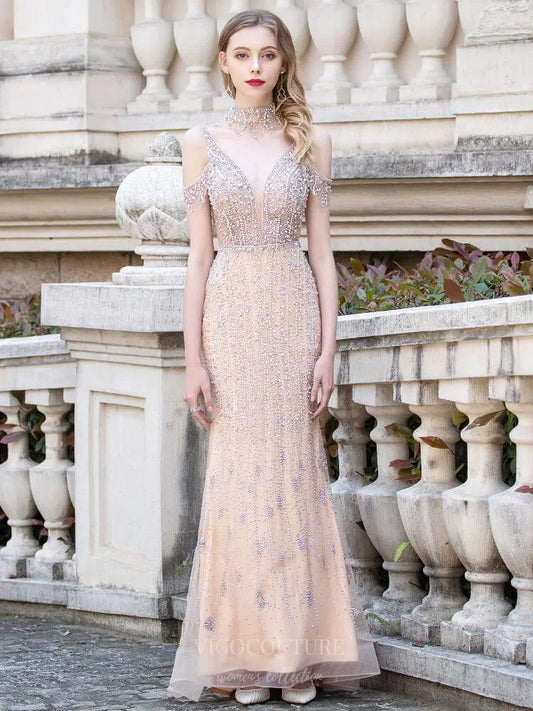 Prom Dress 2025 Beaded Off the Shoulder Prom Dresses Mermaid Evening Dresses 20131-unique elegant Prom Dresses-Blush-US2-vigocouture