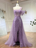 Prom Dress 2025 Beaded One Shoulder Mermaid Pageant Dresses with Slit Overskirt Evening Dress 25028-unique elegant Prom Dresses-Lavender-US2-vigocouture