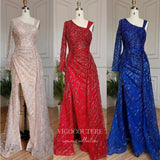 Beaded One Shoulder Prom Dresses Long Sleeve Mermaid Evening Dress 22099