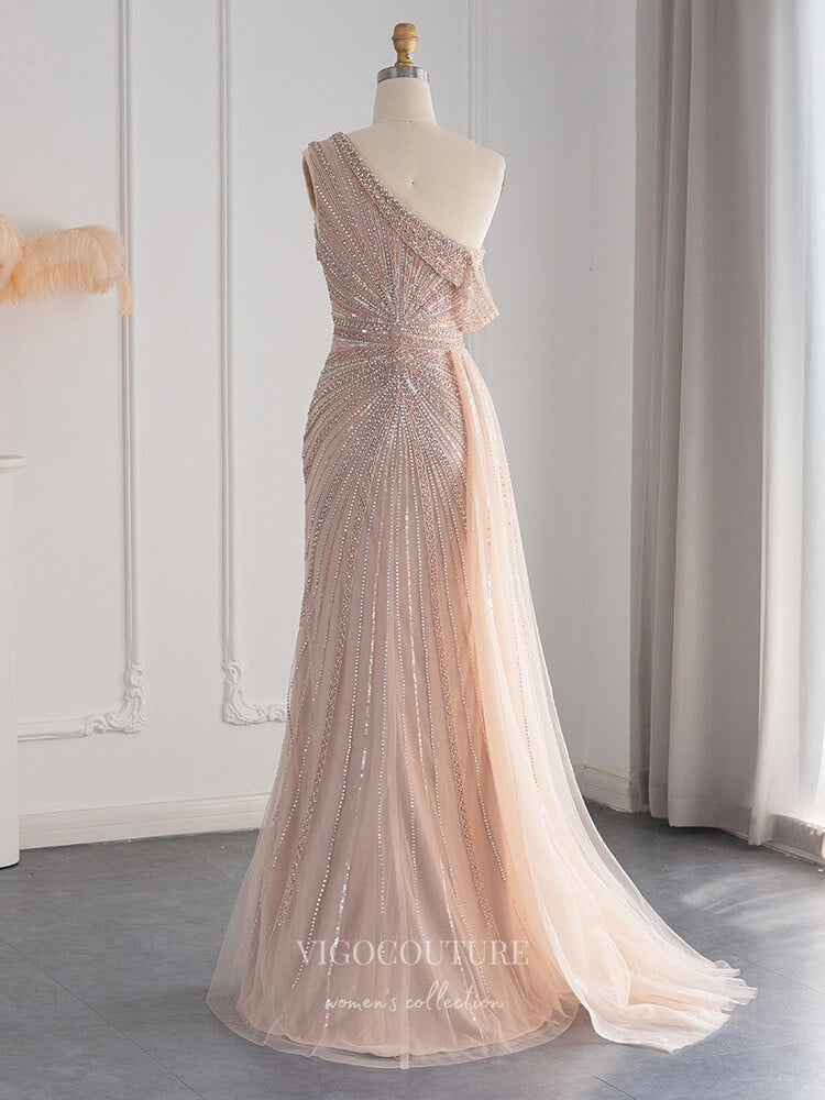 Prom Dress 2025 Beaded One Shoulder Prom Dresses with Slit 1920s Evening Dress 22145-unique elegant Prom Dresses-Light Green-US2-vigocouture