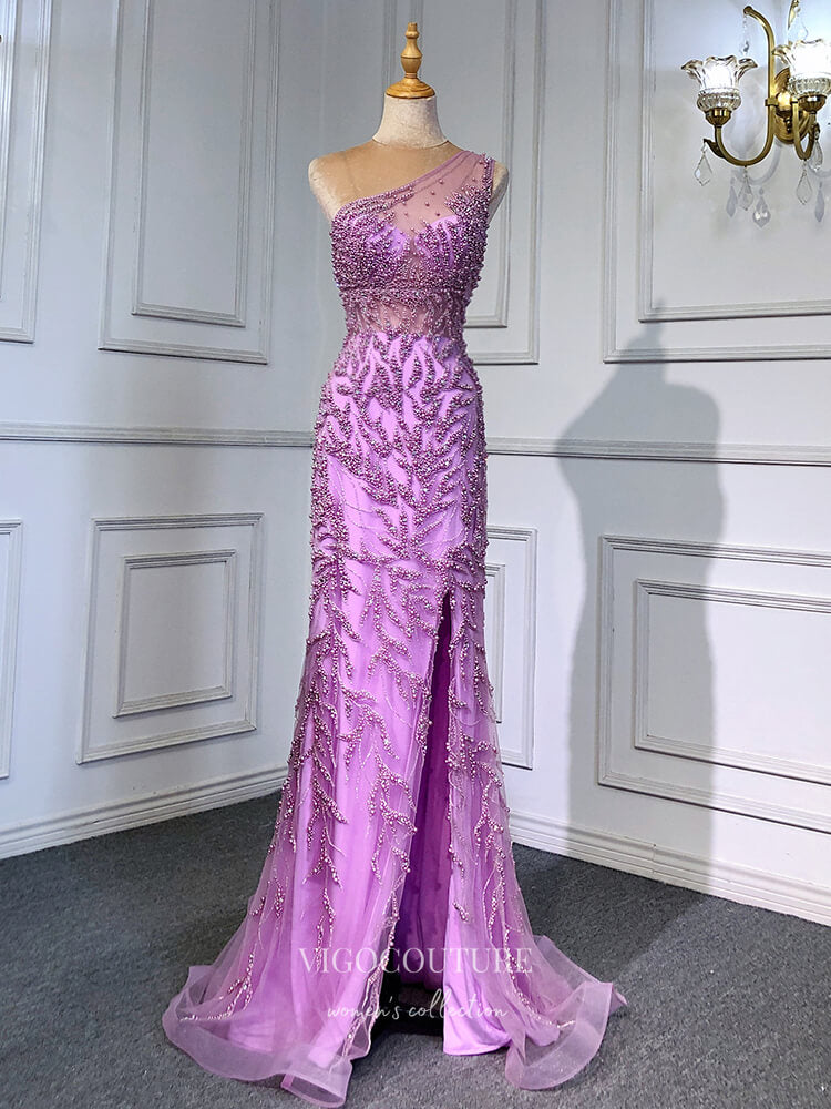 Beaded One Shoulder Prom Dresses with Slit Removable Skirt Evening Dresses 22081 Pink / US14 Beaded One Shoulder Prom Dresses with Slit Removable Skirt Evening Dresses 22081 Pink / US14