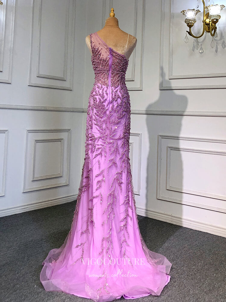 Prom Dress 2025 Beaded One Shoulder Prom Dresses with Slit Removable Skirt Evening Dresses 22081-unique elegant Prom Dresses-Green-US2-vigocouture