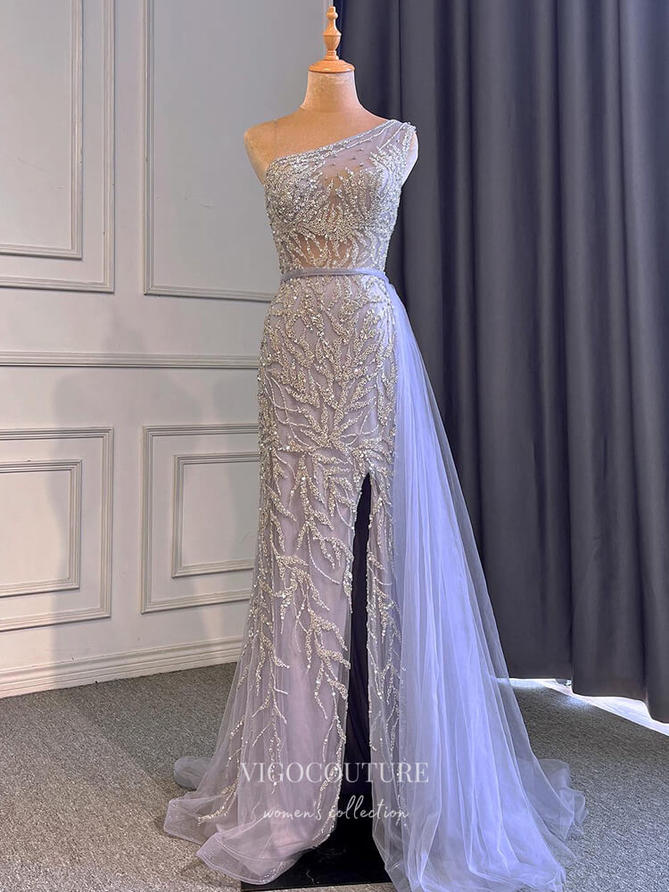 Prom Dress 2025 Beaded One Shoulder Prom Dresses with Slit Removable Skirt Evening Dresses 22081-unique elegant Prom Dresses-Lavender-US2-vigocouture