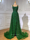 Prom Dress 2025 Beaded Overskirt Prom Dresses with Slit Sheath Evening Dress 22098-unique elegant Prom Dresses-Green-US2-vigocouture