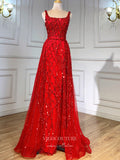 Prom Dress 2025 Beaded Overskirt Prom Dresses with Slit Sheath Evening Dress 22098-unique elegant Prom Dresses-Red-US2-vigocouture