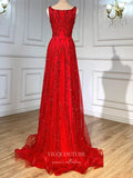 Prom Dress 2025 Beaded Overskirt Prom Dresses with Slit Sheath Evening Dress 22098-unique elegant Prom Dresses-Red-US2-vigocouture