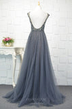 Prom Dress 2025 Beaded Plunging V-Neck Prom Dresses 20751-unique elegant Prom Dresses-Grey-US2-vigocouture